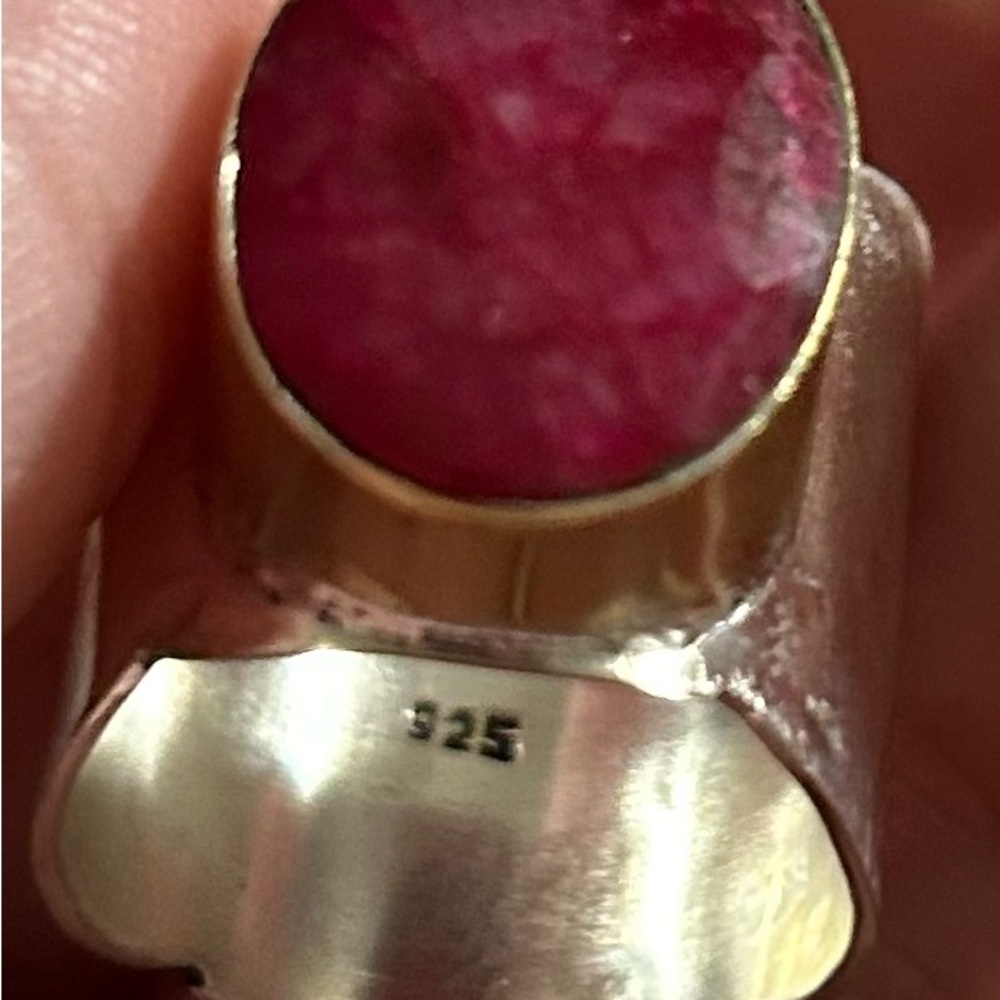 Ruby Wide Band Sterling Silver Ring Size 7
